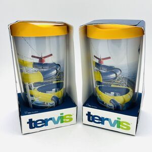 Set Of 2 Tervis Carnival Cruise Lines 16 oz Plastic Tumbler Cup Water Slides New